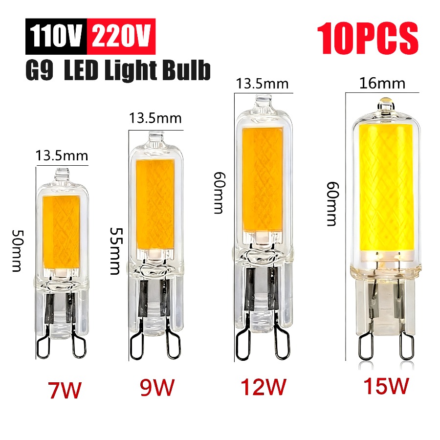 10 ~ 1 Uds bombilla LED G9 superbrillante 9W 12W 15W AC110V 220V lámpara de vidrio luz de potencia constante iluminación LED bombillas G9 COB iluminación