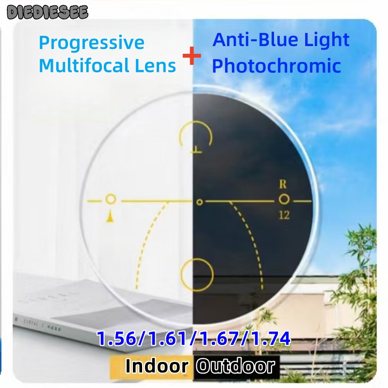 DIEDIESEE 1.56/1.61/1.67/1.74 Anti Blue Light Photochromic Progressive Multifocal Lens High-definition Customized Lens