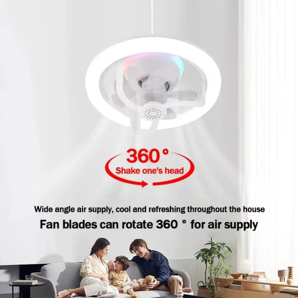 360 ° Rotierende E27-Deckenventilatorlampe mit Fernbedienung, dimmbare RGB-Farbe, Ventilatorlampe für Zuhause, Atmosphäre, Beleuchtung, Glühbirne, dekorativ