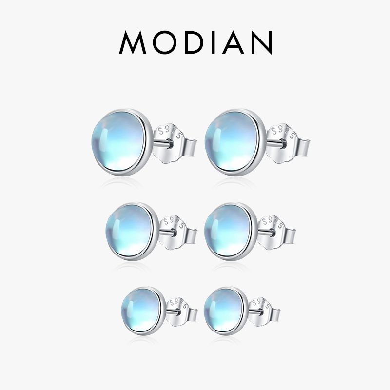 Modian 925 пробы серебряные круглые изысканный лунный камень 4 5 6 мм серьги-гвоздики с платиновым покрытием очаровательные шпильки для ушей для женщин ювелирные изделия