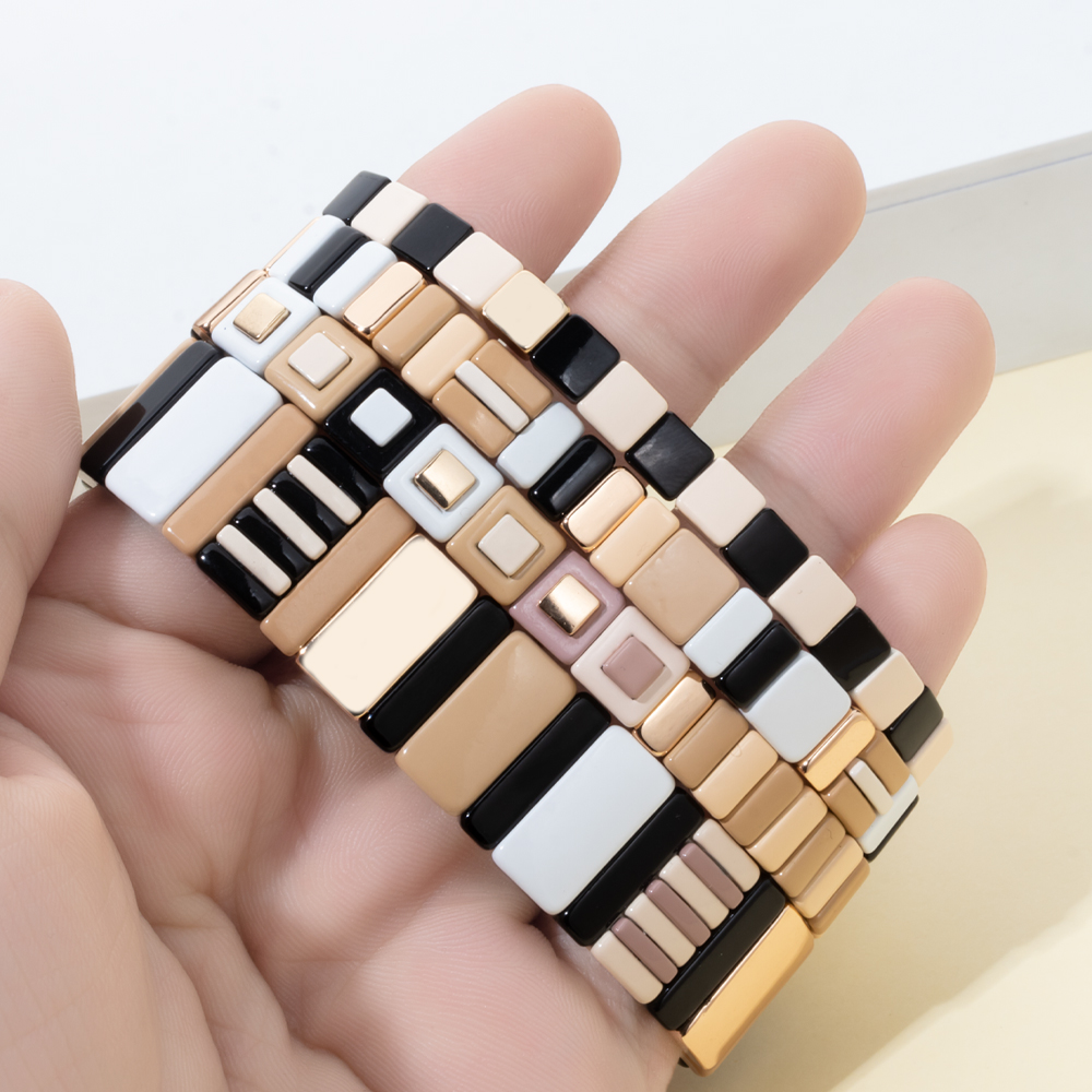 2023 neues Design Emaille Armbänder für Frauen bunte Paar elastische Armreif-Sets für Party Geschenk Perlen Boho Hands chmuck