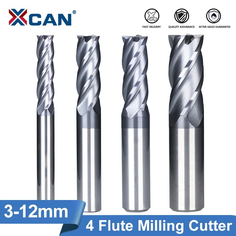 Xcan fresa 4 flauta fresa roteador bit 3-12mm hrc 50 fresa de topo de carboneto tialn revestido cnc máquina ferramentas de fresagem