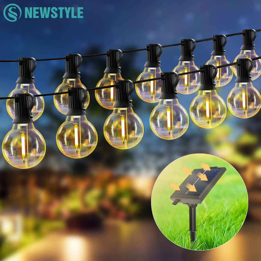 Guirlande solaire d'extérieur étanche G40, 10M, 20 ampoules, Globe, avec télécommande, pour Patio extérieur, arrière-cour, jardin