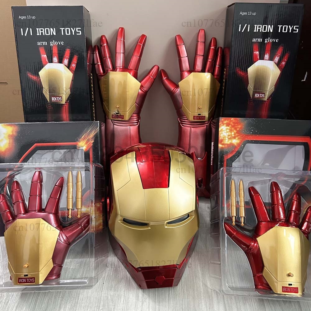 Gorący hit! Hełm Iron Mana Cosplay 1:1 z podświetleniem LED, maska do noszenia, rękawice, świecące oczy, figurka akcji dla dorosłych i dzieci, zabawka z PVC, prezent na Boże Narodzenie.