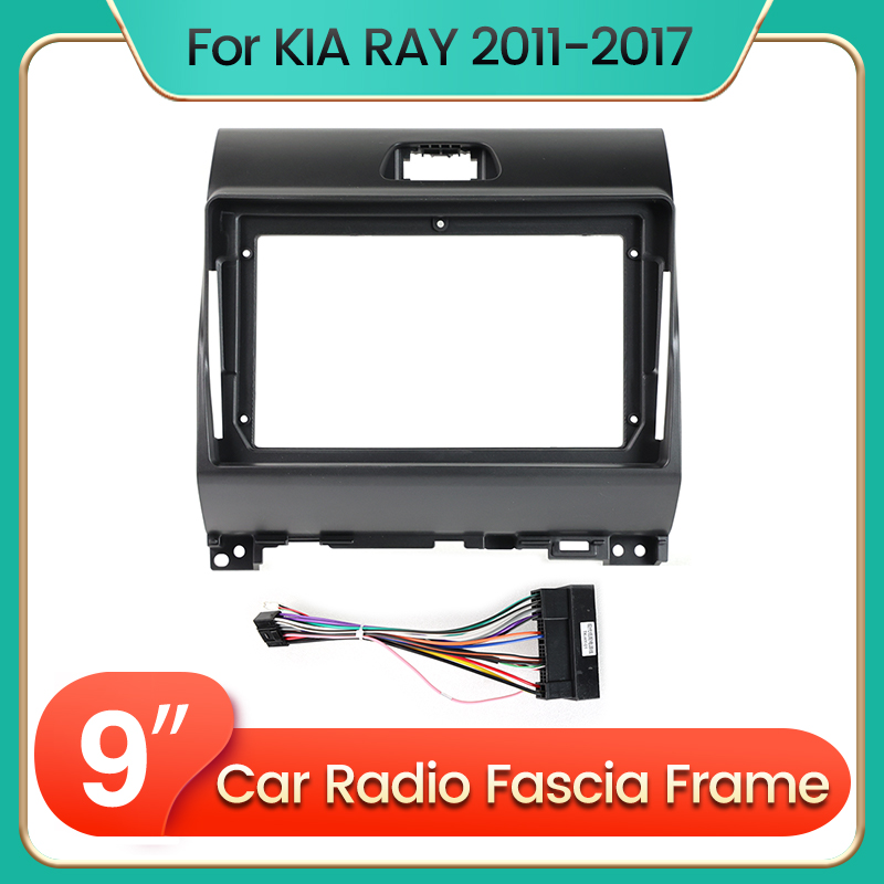 Adaptador de marco de Radio de coche Android de 9 pulgadas para KIA Ray 2011 2012 2013 2014 2015 2016 2017 Kit de cable de alimentación de Panel Fascia de montaje de tablero