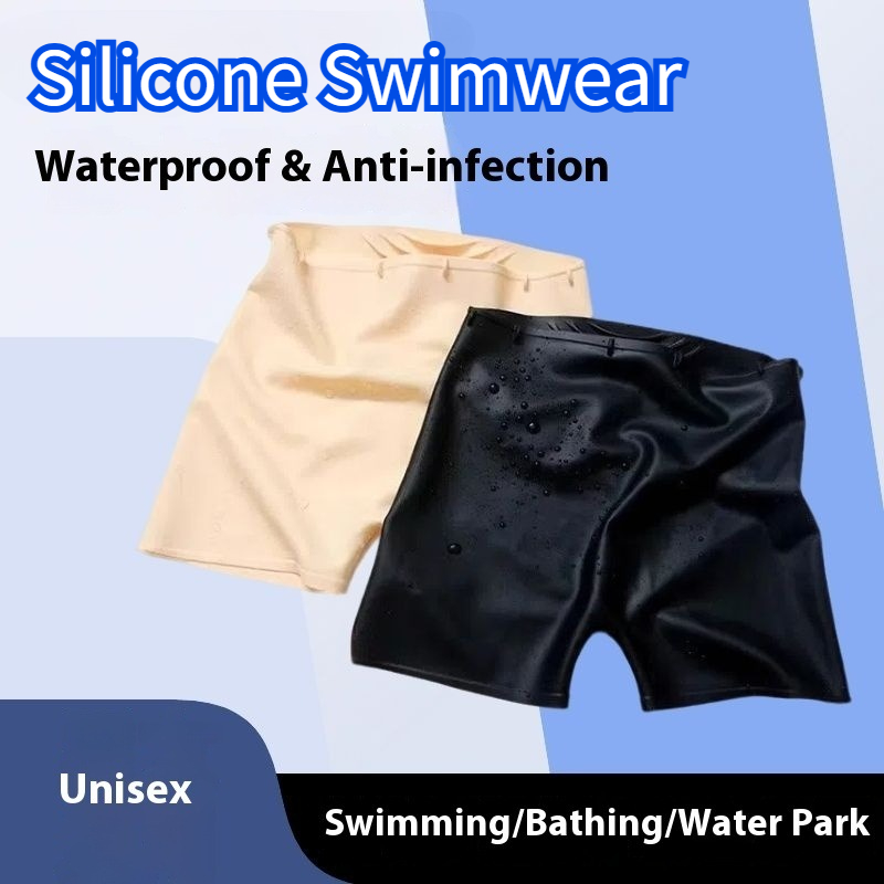 Roupa de banho de silicone cintura alta das mulheres dos homens à prova dwaterproof água secagem rápida design modesto troncos adultos anti vazamento terno de treinamento elástico