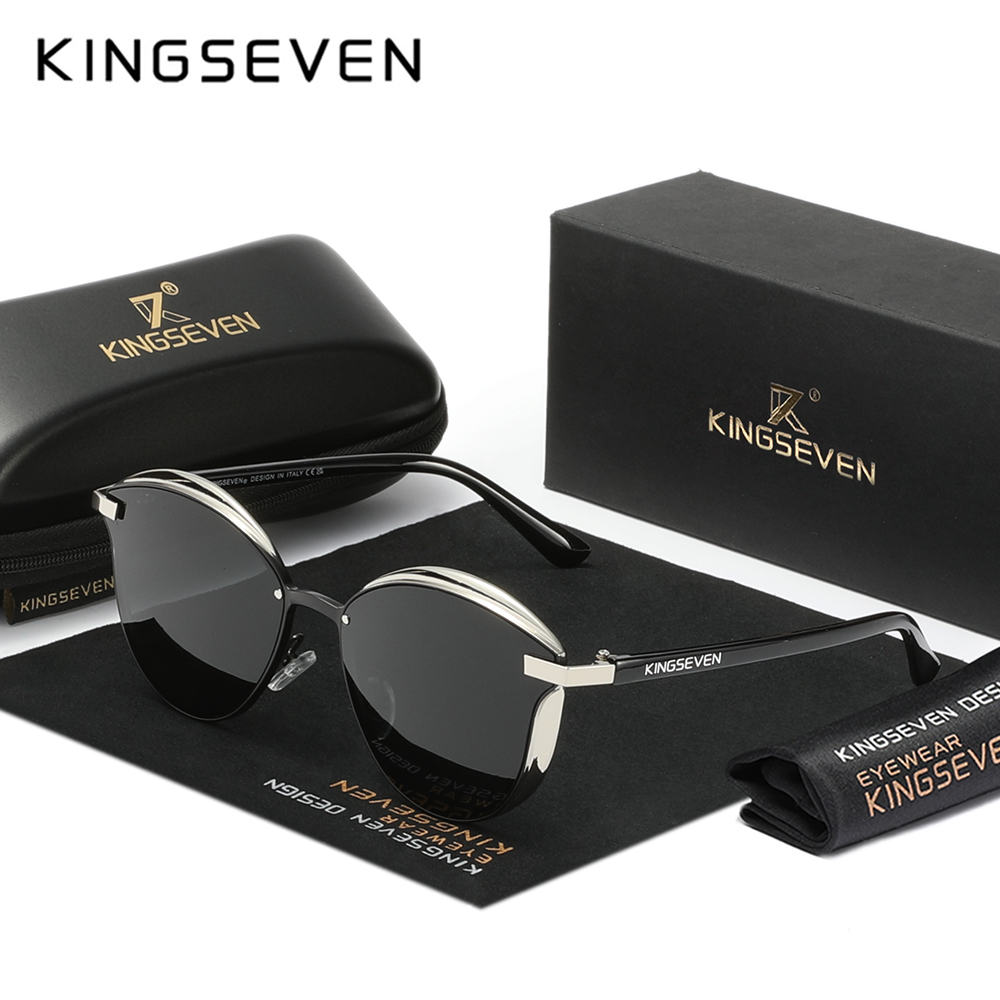 Gafas de sol de marca KINGSEVEN con forma de ojo de gato para mujer, lentes polarizadas elegantes con protección UV400 para mujer, gafas de viaje