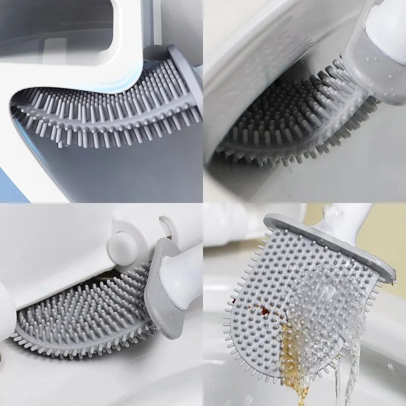 An der Wand montierte Toilettenbürste, Silikon, flacher Bürstenkopf, Toilettenbürste, Reinigungsbürste, Set, WC-Reinigungsbürste, Badezimmer