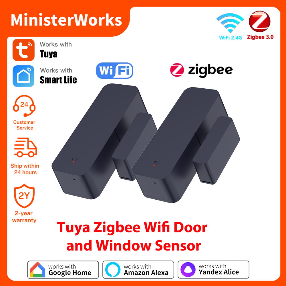 Датчик открытия дверей и окон Tuya Zigbee Wi-Fi, магнитный датчик присутствия, сигнализация от взлома, совместим с Google Home и Alexa.