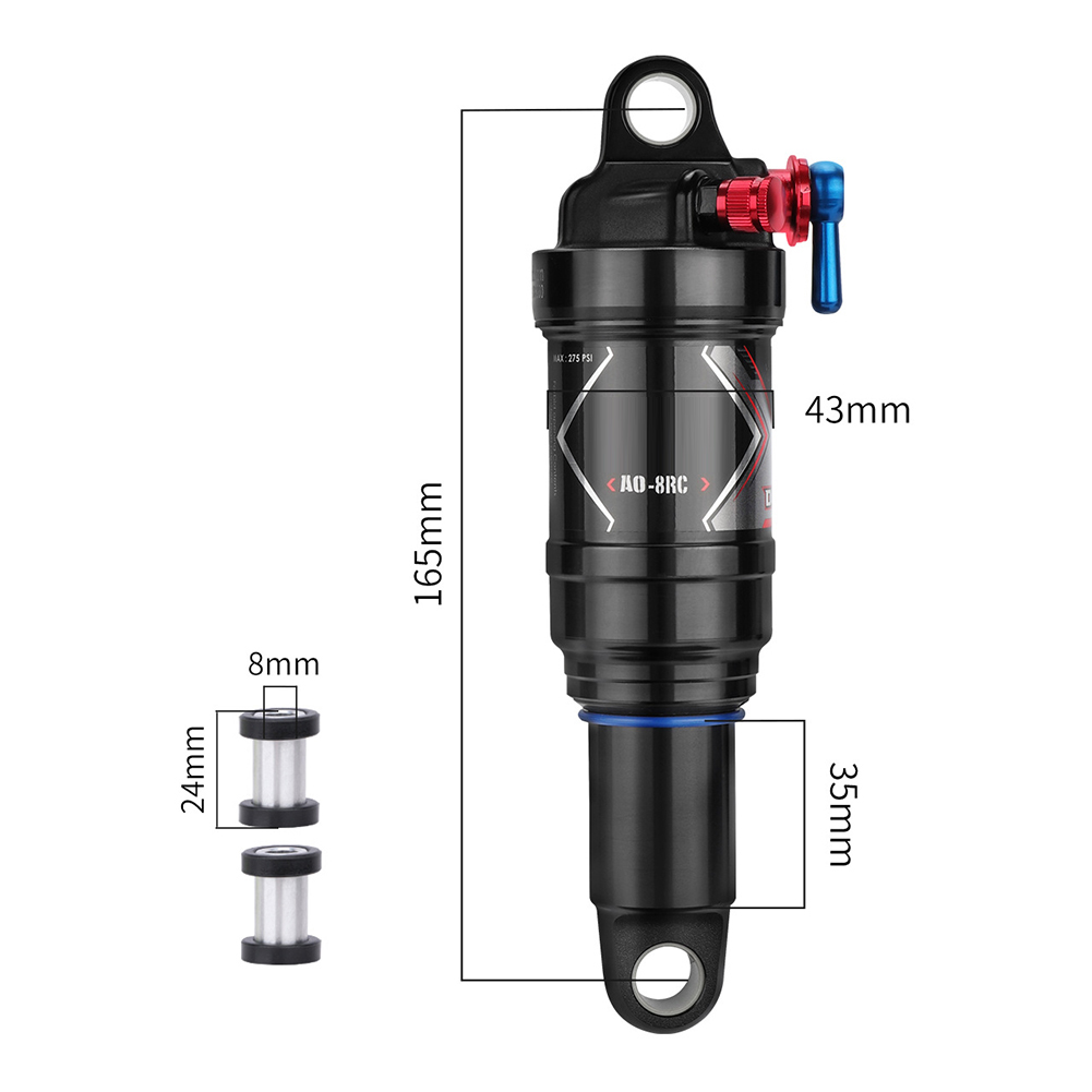 Amortiguador de Aire Ajustable AO8RC 165/190/200/210mm para Bicicletas de Montaña con Suspensión Trasera, con Controles de Bloqueo/Rebote, Aluminio 7075+6061