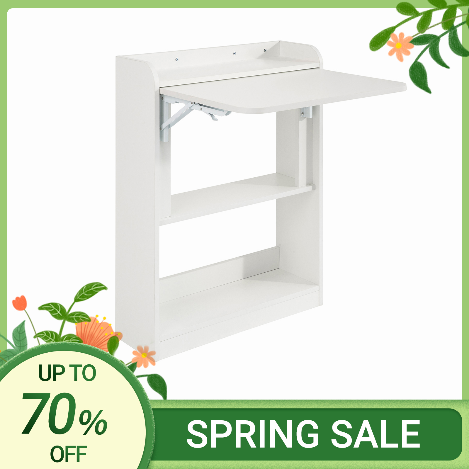 SoBuy FWT92-W Mesa plegable para ordenador con estantes, mesa plegable, mesa de trabajo, mesa de oficina para el hogar, mesa de pared