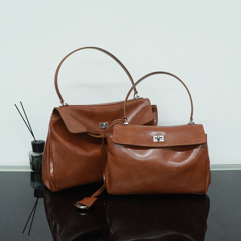 Bolsos de Mano de Lujo para Mujer, Marca 2026, Bolsos de Hombro de Cuero Genuino, Bolsos Retro con Hebilla Plateada, Bolsos Vaqueros Color Bronceado, Bolsos Tote para Mujer