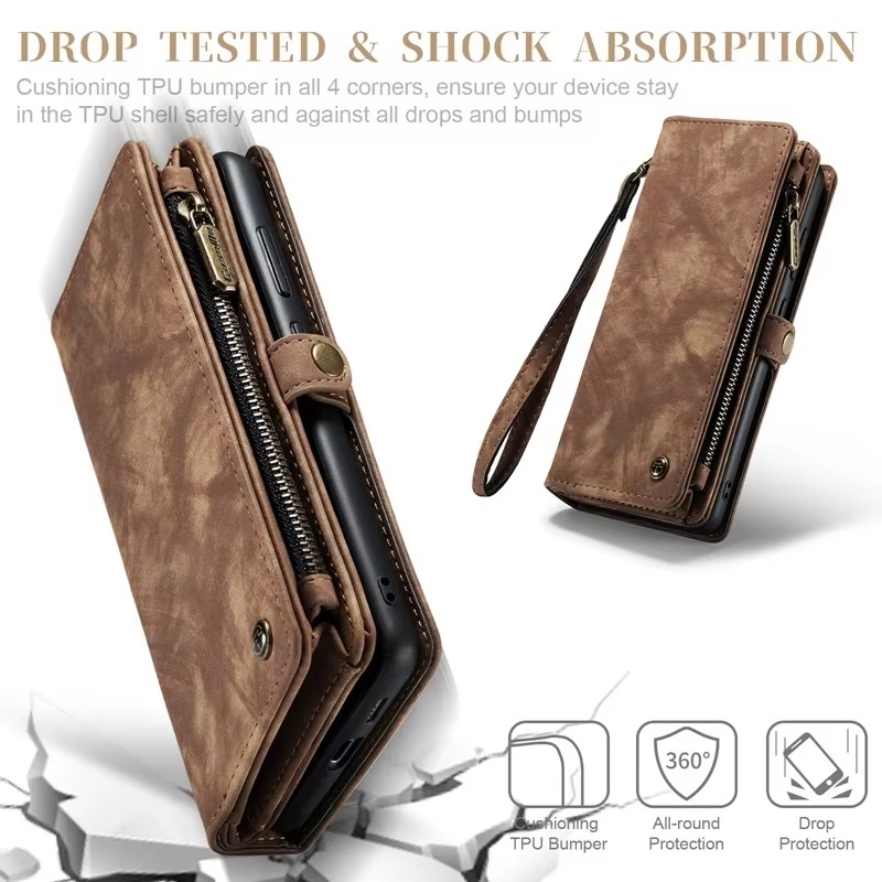 2-in-1 magnetische portemonnee-hoes voor Samsung Galaxy S25 S24 S23 S22 S21 S20 FE S10 Plus Ultra Draadloos opladen Rits Flip Cover