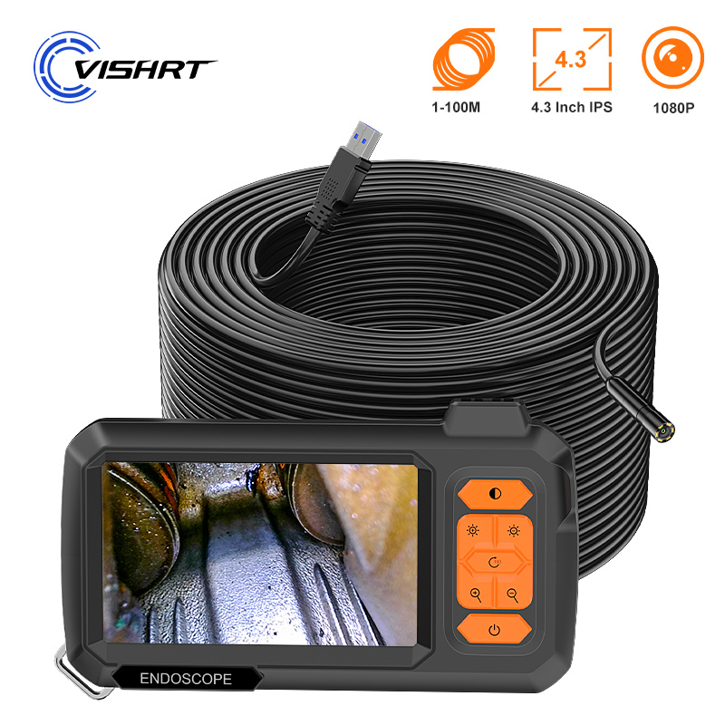 Cámara endoscopio Industrial con pantalla IPS de 4,3 pulgadas, diseño dividido, Cable rígido de 1-100m, inspección impermeable, cámara de tubo de coche, boroscopio de 8mm