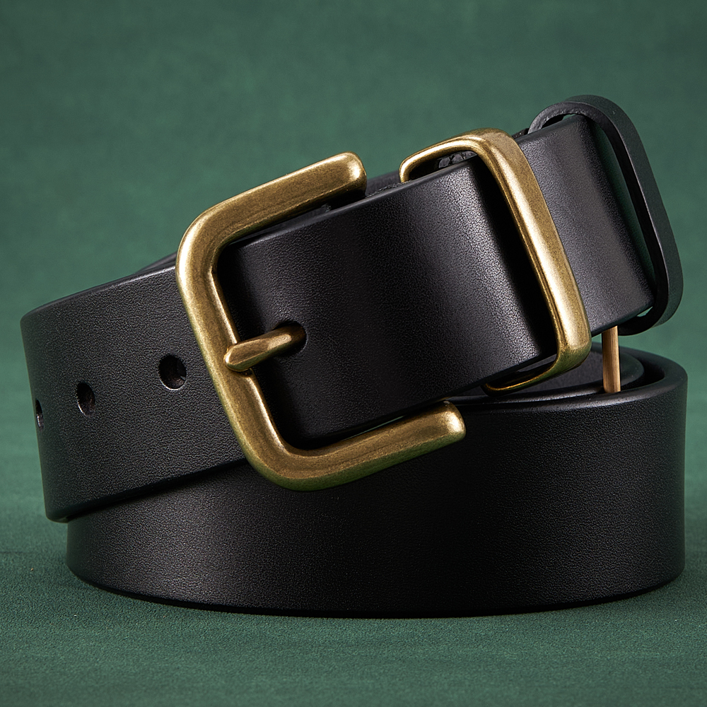 Ceinture homme 3,8 cm en cuir pleine fleur de vache véritable, première couche de cuir de vache, boucle rétro en cuivre, pour jeans