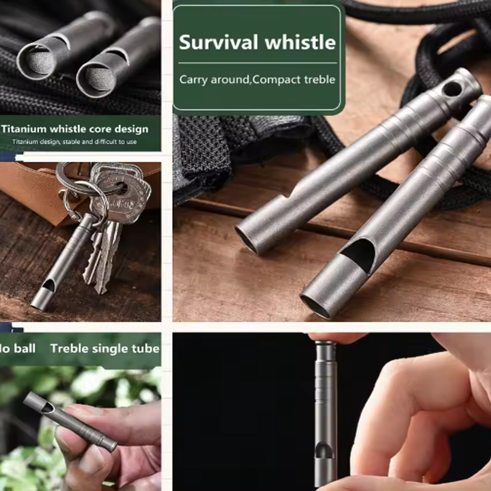 Outdoor Titanium Alloy Emergency Whistle Survival Safety MINI Whistle EDC Whistle Necklace Hiking Camping Trip Explore Survival