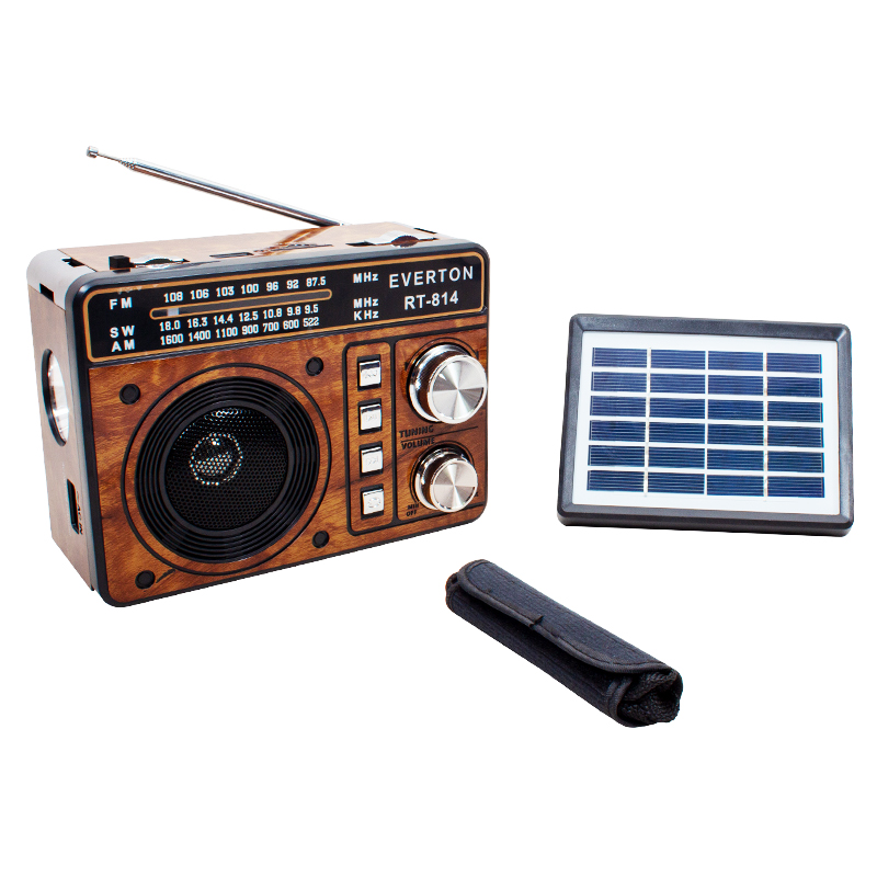 EVERTON RT-814 RADIO Portabel USB/FM Dapat Diisi Ulang Daya Bebas Sinar Matahari FENERLİ