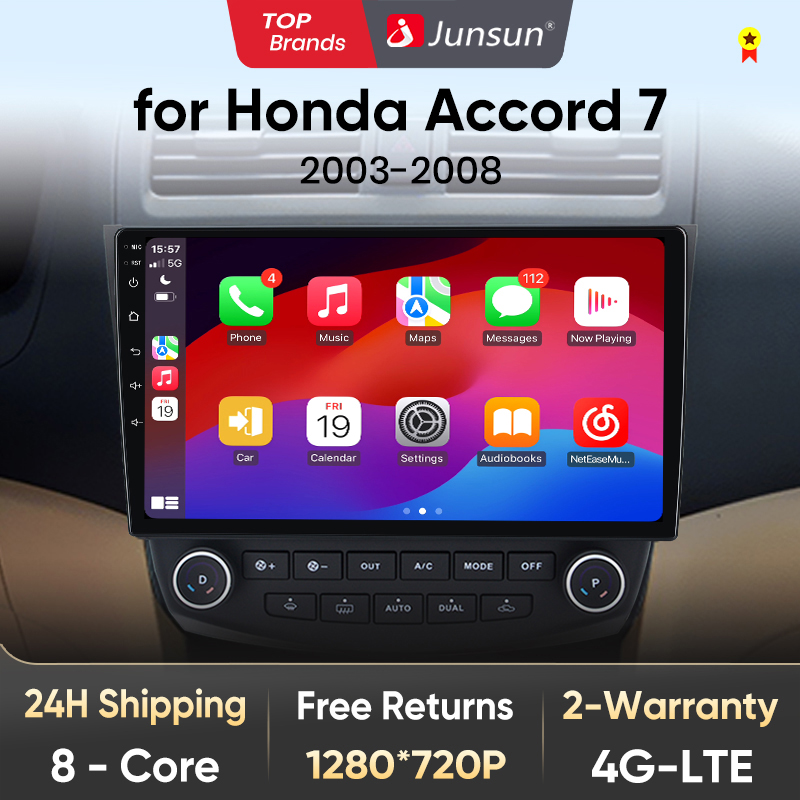 Junsun V1 Ai Stem Draadloze Carplay Android Auto Radio Voor Honda Accord 7 2003 - 2008 4G Auto Multimedia Gps 2din Autoradio