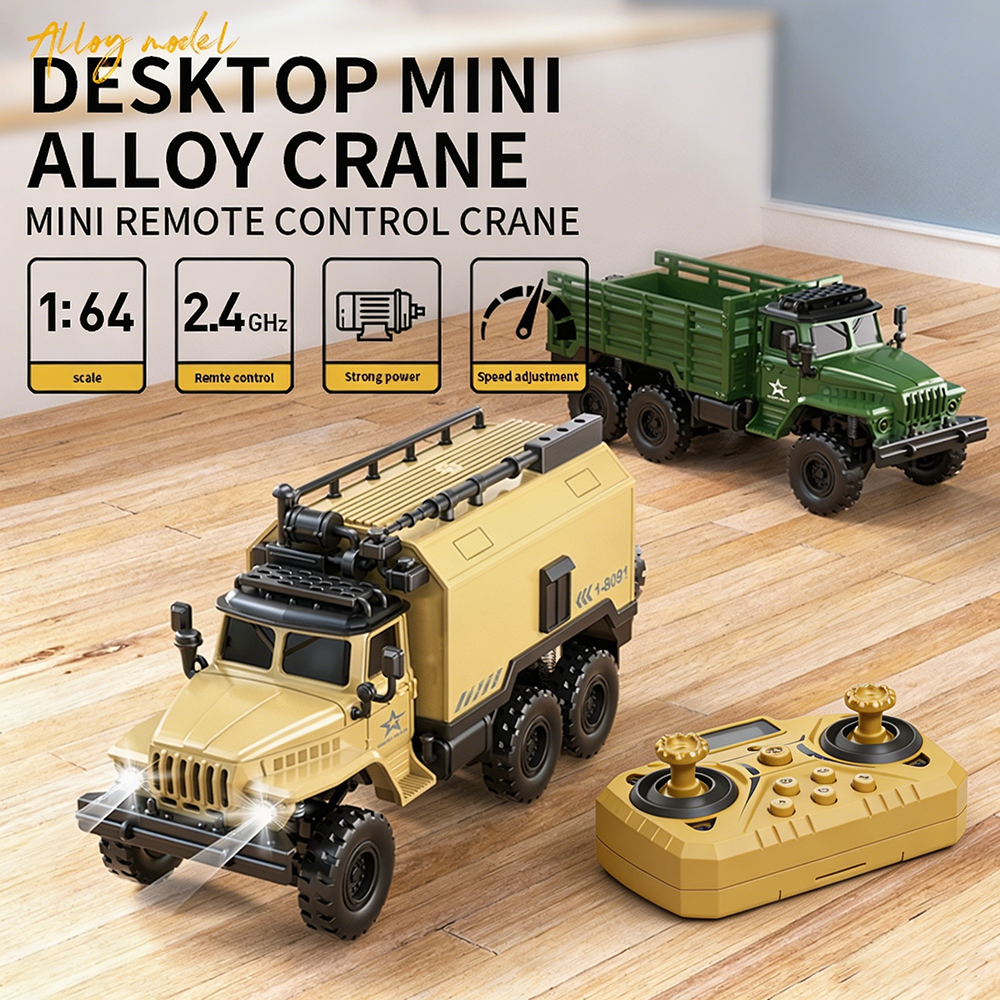 Truk RC Alloy 1:64 2.4GHz Mini Penggerak 6 Roda, Mobil Pengangkut, Kendaraan Remote Control Listrik untuk Anak-anak, Mainan Hadiah Liburan