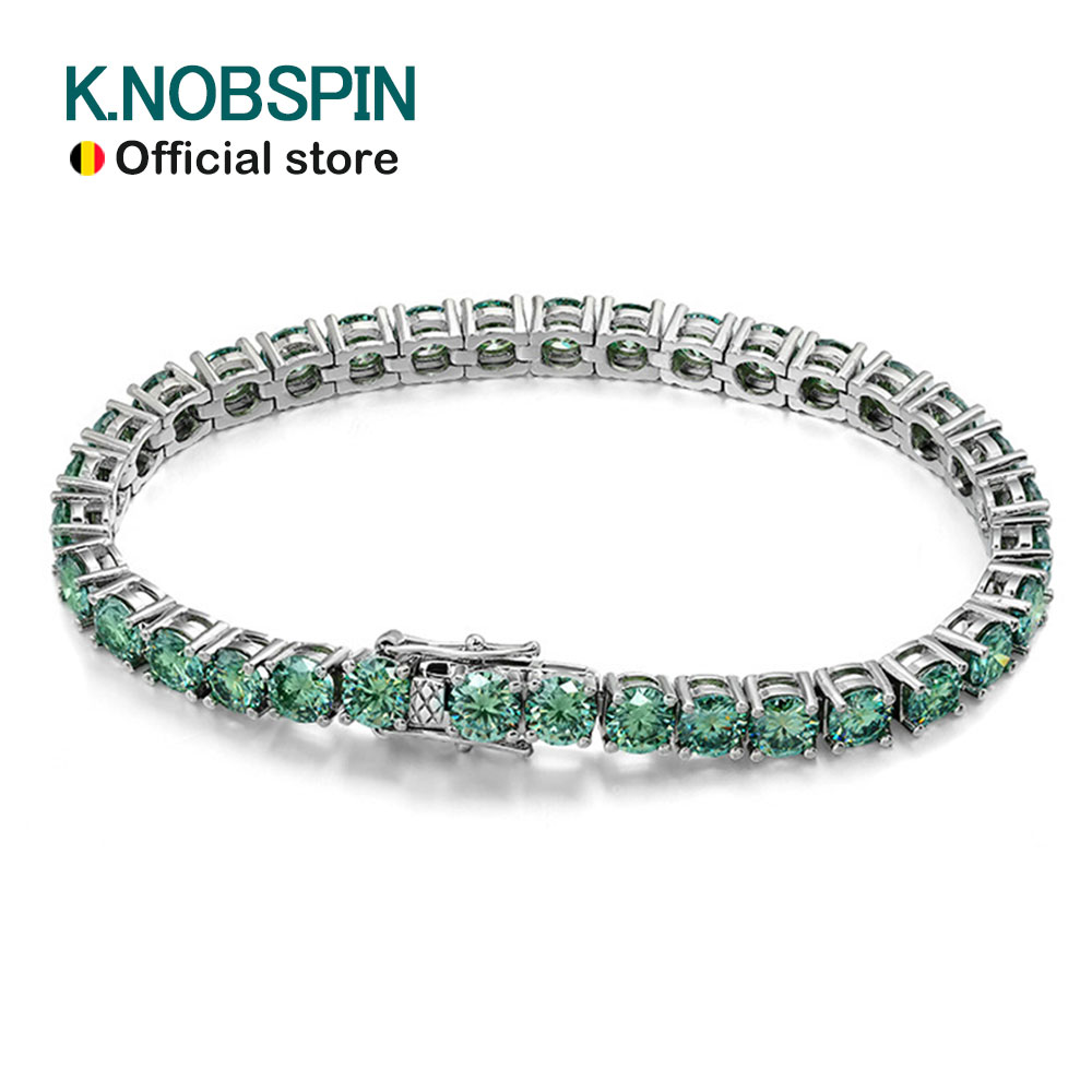 KNOBSPIN D VVS Originele Groene Moissanite Tennisarmbanden voor Vrouwen Mannen Lab Diamond met GRA Bruiloft Sieraden 925 Sliver Armband