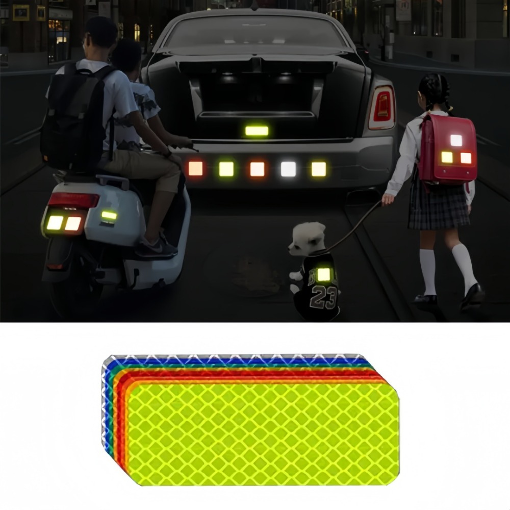 Pegatinas reflectantes para coche, luz nocturna segura, autoadhesivas impermeables para advertencia, tiras anticolisión en vehículos por la noche, 10 Uds.