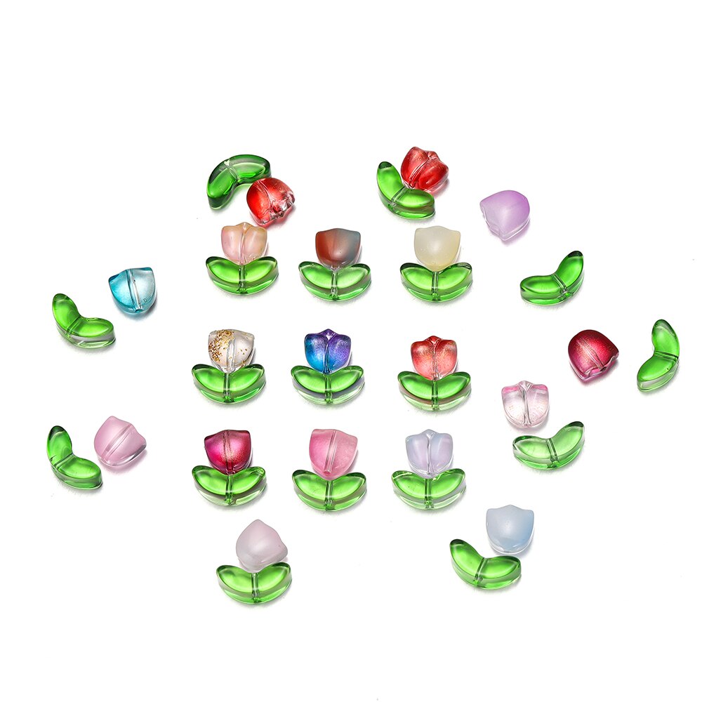 30 teile/beutel Transparent Kleine Tulpe Glas Blume Perlen Halskette Spacer Perlen Für DIY Schmuck Handgemachte Handwerk Zubehör