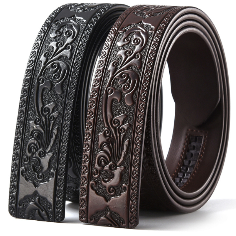 Ceinture de luxe en cuir véritable pour hommes, 3.5cm de largeur, boucle automatique, noir, café, peau de vache, corps de haute qualité, sans sangle à boucle