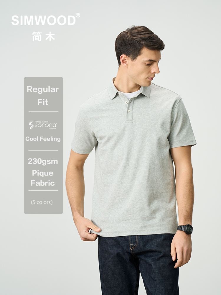 SIMWOOD 2025 novedad de verano Regular Fit 230gsm sensación fresca Sorona Piqué tela Polo camisas hombres camisetas casuales inteligentes Tops