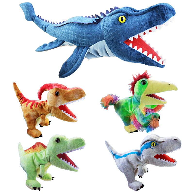 Neue 11-Stil Dinosaurier Handpuppe Plüschtiere Kindergartenaufführung Handsteuerhandschuhe Triceratops Tyrannosaurus Dilophosaurus