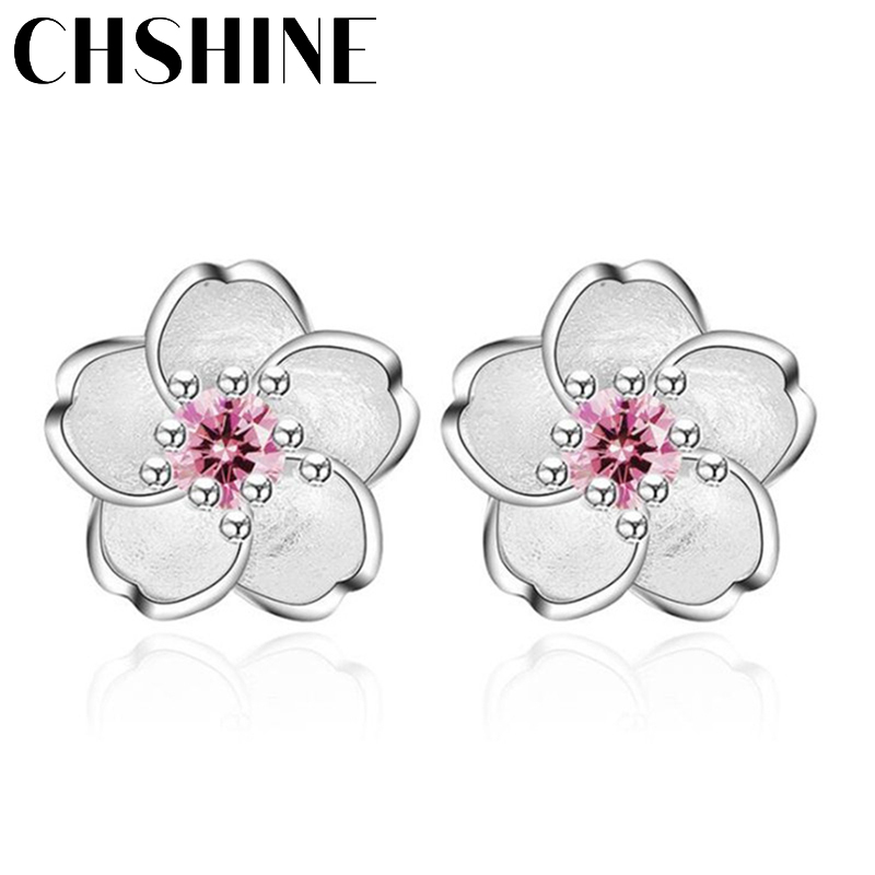 CHSHINE 925 sterling zilver Mode vrouwen schimmel ornamenten romantische kers kleine schone Oorbellen roze paars luxe sieraden