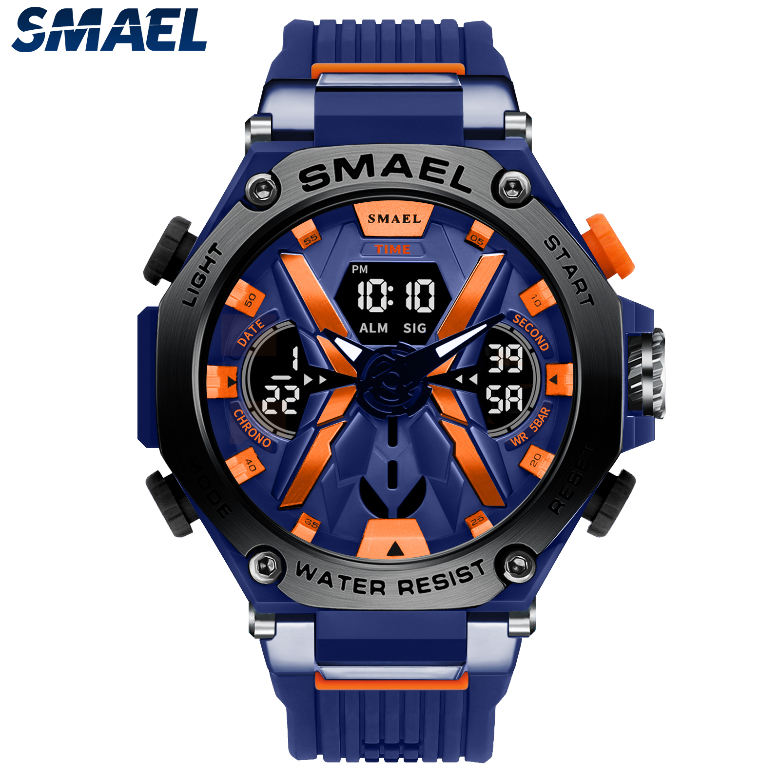 SMAEL-reloj deportivo de cuarzo para hombre, cronógrafo de Pulsera Original, resistente al agua hasta 50M, con alarma de hora, estilo militar, 8087