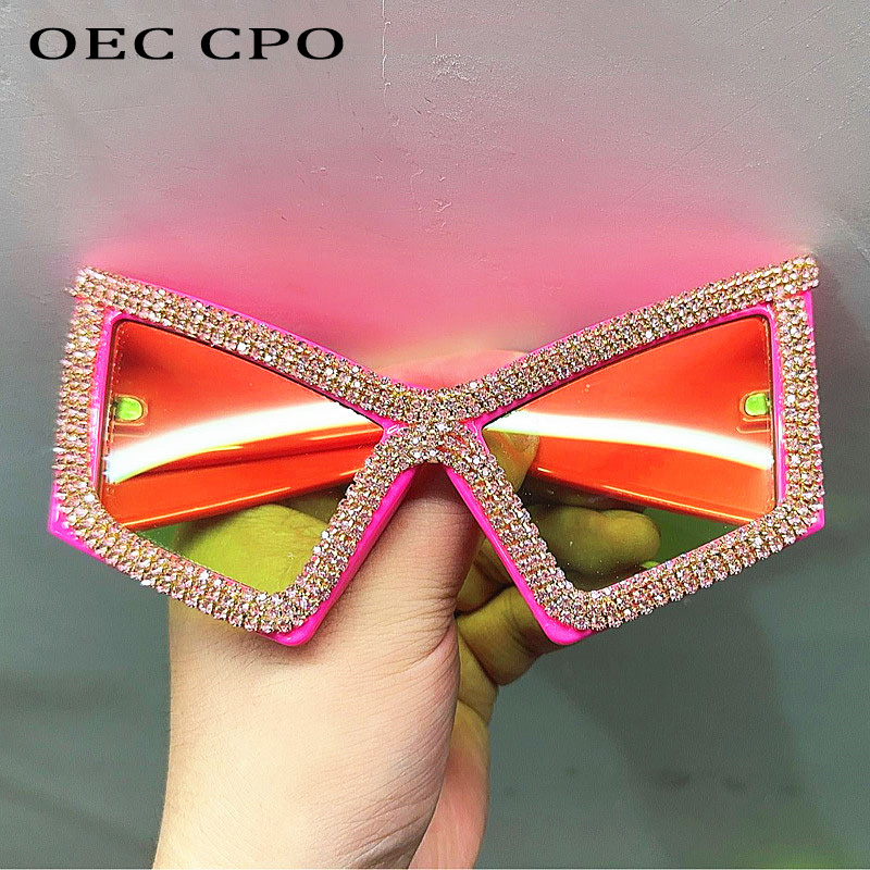 Gafas de sol cuadradas con diamantes para mujer, lentes de sol de lujo con montura grande y diamantes de imitación, protección UV para exteriores, gafas de cristal para mujer