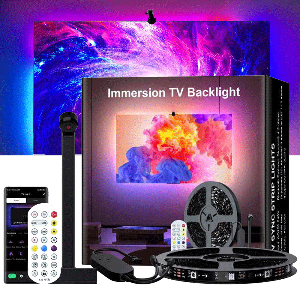 Retroiluminación de pantalla inteligente de TV RGBIC USB con Sensor de cámara para sincronización de Color de 55-75 pulgadas DC5V RGB tira de luz LED Control por aplicación
