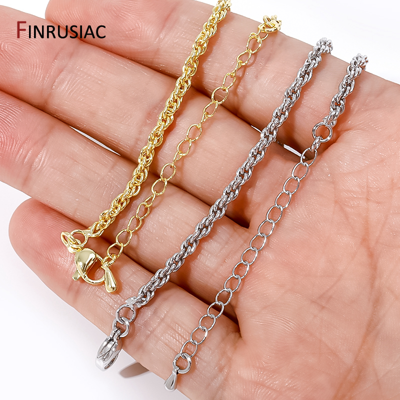 Hurtownie 18K pozłacany mosiądz 2.6mm pleciony skręty naszyjnik Link łańcuszek krawężnikowy dla naszyjnik DIY dokonywanie ustaleń