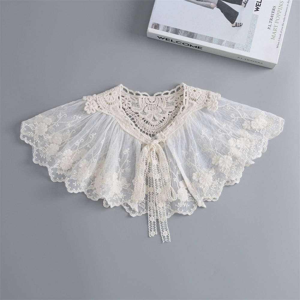 Ladies Lace Lace Small Shawl Autumn Layering Sweet Ins Style White Multifunctional Cape Dress Accessories Bow Tie Fake Collar