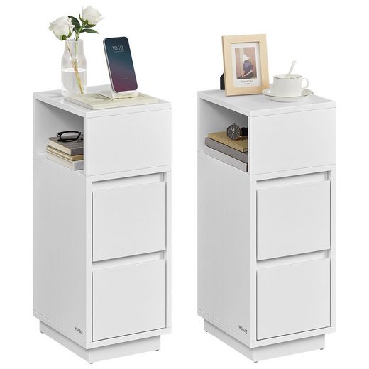 VASAGLE Nachttisch (2-St), 1er Set/2er Set, schmal, Beistelltisch mit 2 Schubladen, offenes Fach