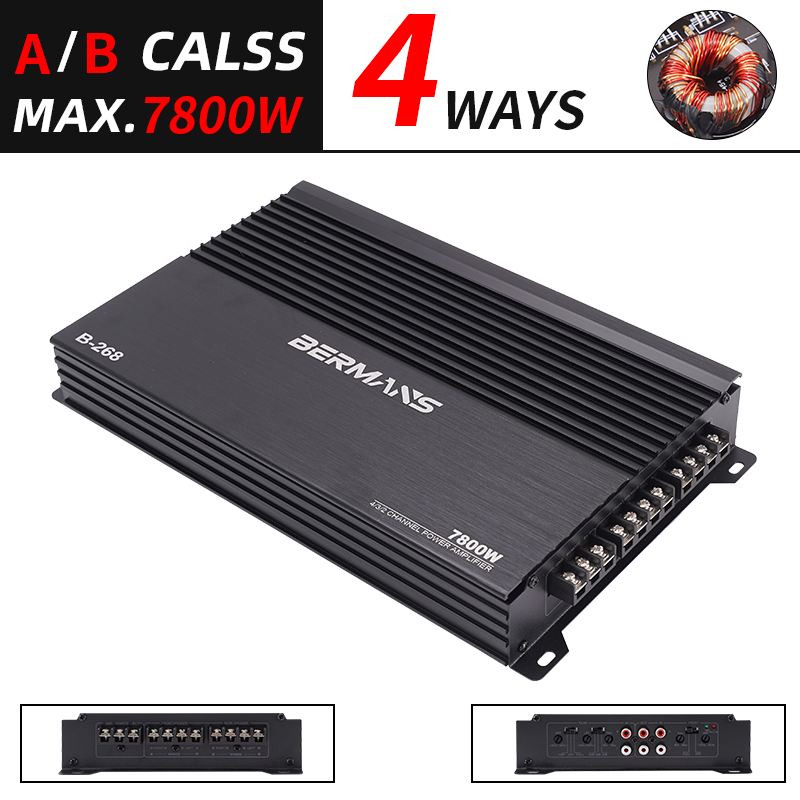 Amplificador de coche de 4 canales Clase AB 12V, amplificador estéreo de potencia máxima de 7800W, amplificador de Audio para coche, subwoofer y altavoz, amplificador