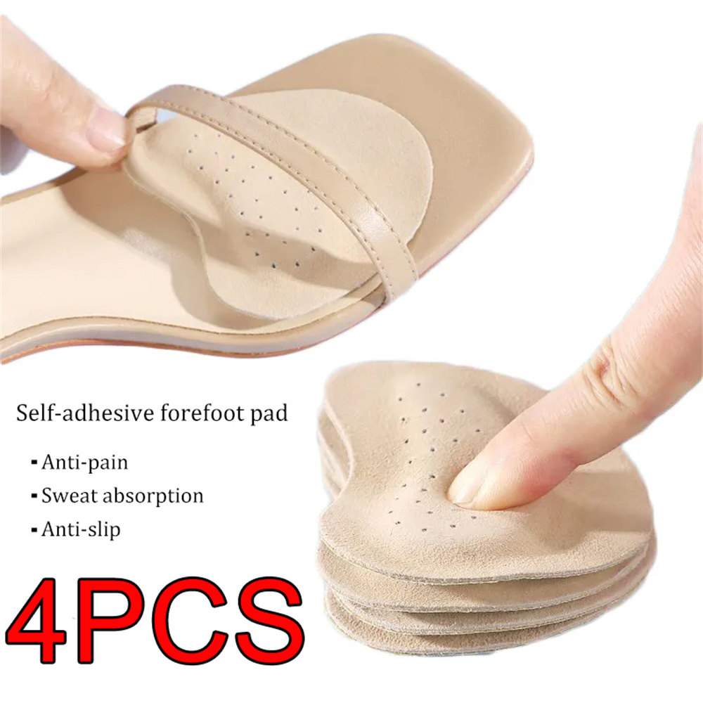 4pcs 샌들 미끄럼 방지 스티커 가죽 앞발 패드 여성 하이힐 통증 완화 삽입 안창 발가락 쿠션 풋 케어 신발 패드