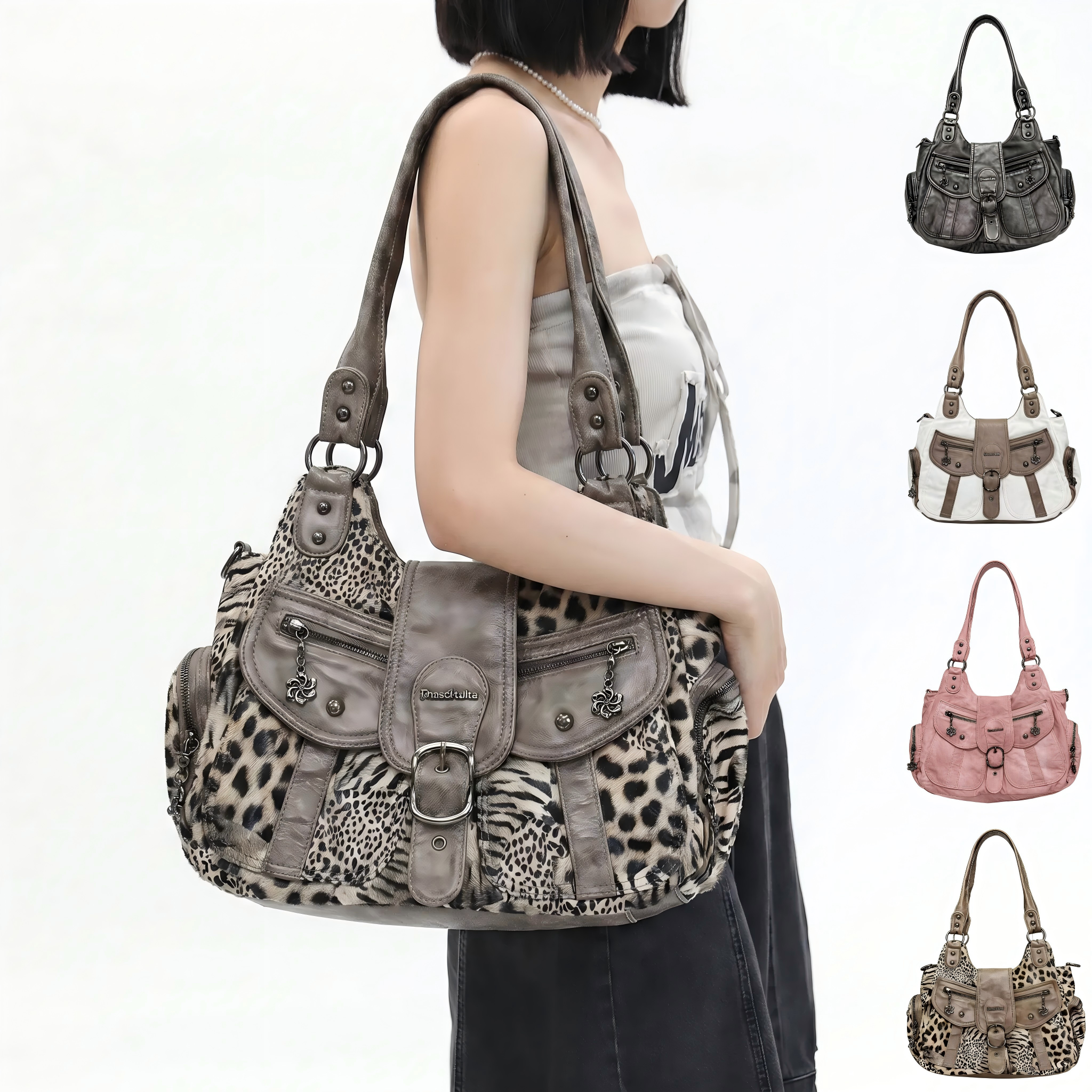Vintage torebka na ramię w stylu Maillard, duża pojemna torebka crossbody w stylu Y2K dla odważnych dziewczyn.
