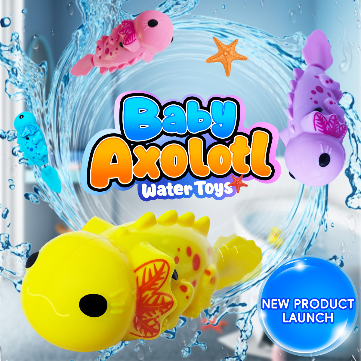 Juguete Acuático Axolotl, Juguete de Baño Brillante, 4 Colores, Lindo Juguete de Axolotl para Niños Pequeños, Regalo para Fiestas en la Piscina