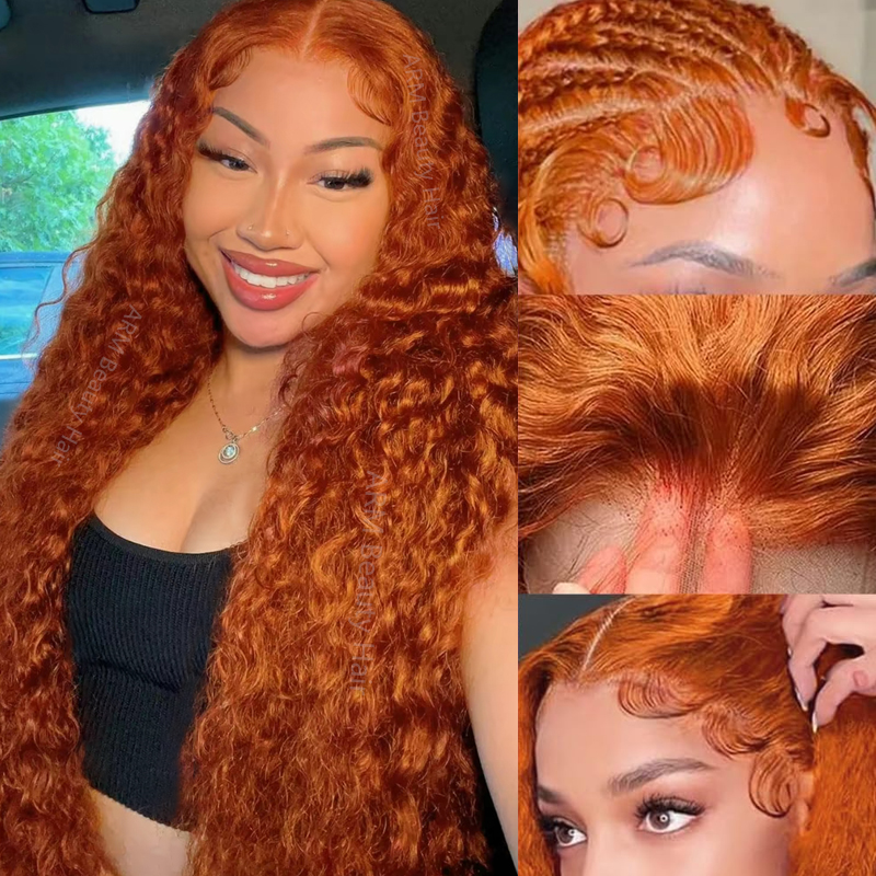 Vague d'eau gingembre Orange dentelle avant perruques cheveux humains 350 couleur cheveux humains humide ondulé perruque pour les femmes perruques bouclées profondes avec des cheveux de bébé