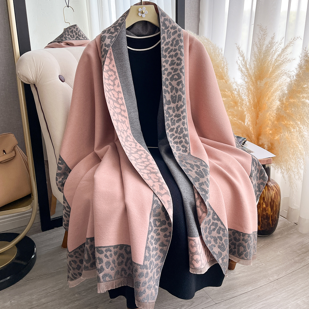 New Luxury Cashmere Plaid Leopard  Scarf Winter Women Pashmina Shawls Warm Blanket Wraps Female Thick Scarves Bufanda Scarves