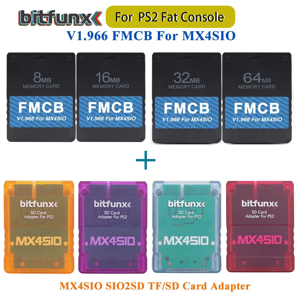 BitFunx V1.966 8/16/3264 mo FMCB PS2 carte OPL 1.2.0 pour MX4SIO SIO2SD adaptateur de carte TF/SD pour Consoles de jeux Playstation2 Fat