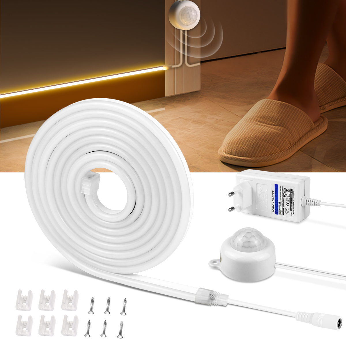 Tira de luces LED con Sensor de movimiento PIR inalámbrico, letrero de neón de 12V, cinta de luces de neón para bricolaje, cocina, decoración de lámpara de retroiluminación navideña