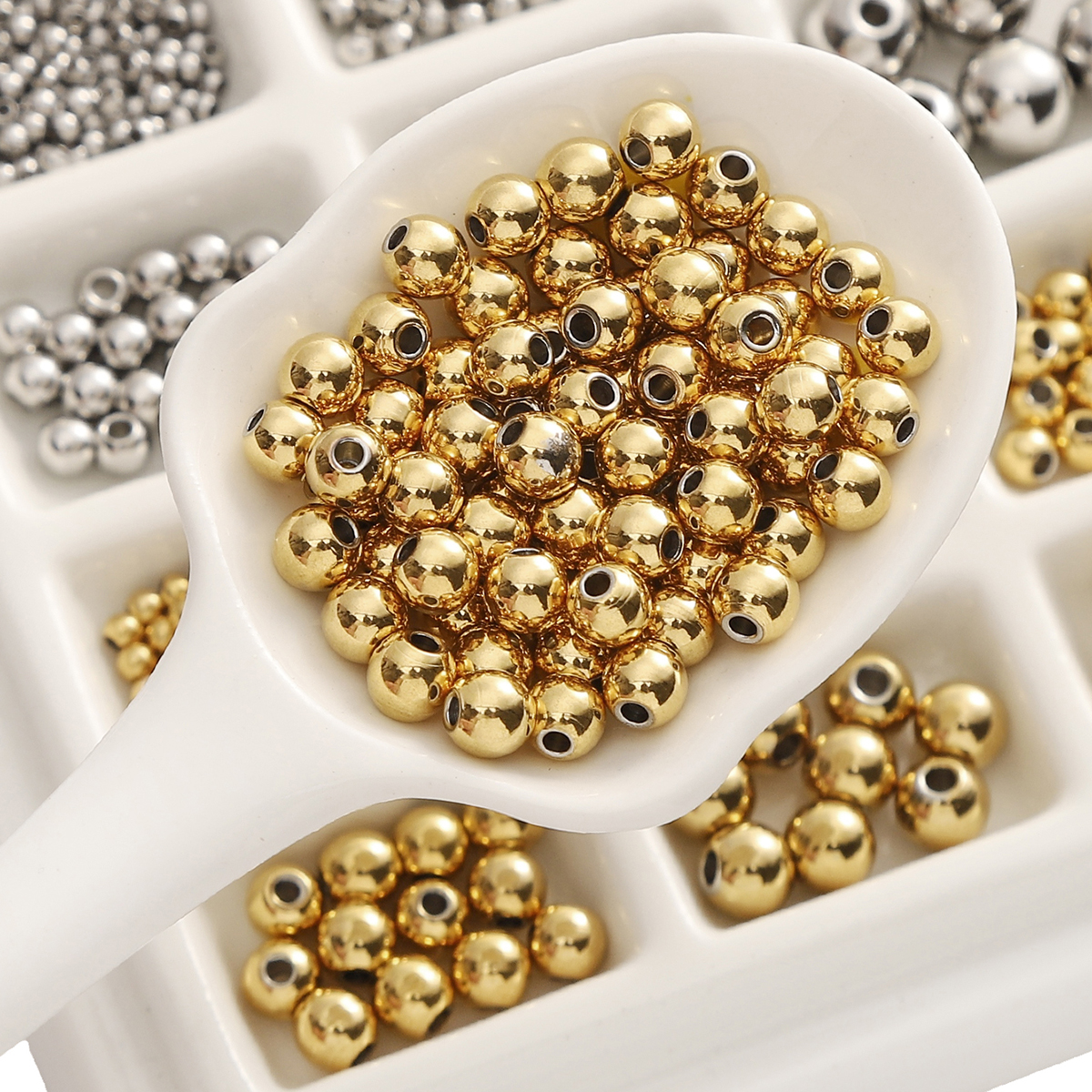 Perles en acier inoxydable de 2 à 8mm pour la fabrication de bijoux, perles d'espacement amples, trou de boule 1-1.5mm pour Bracelets, composants de bijoux, bricolage doré