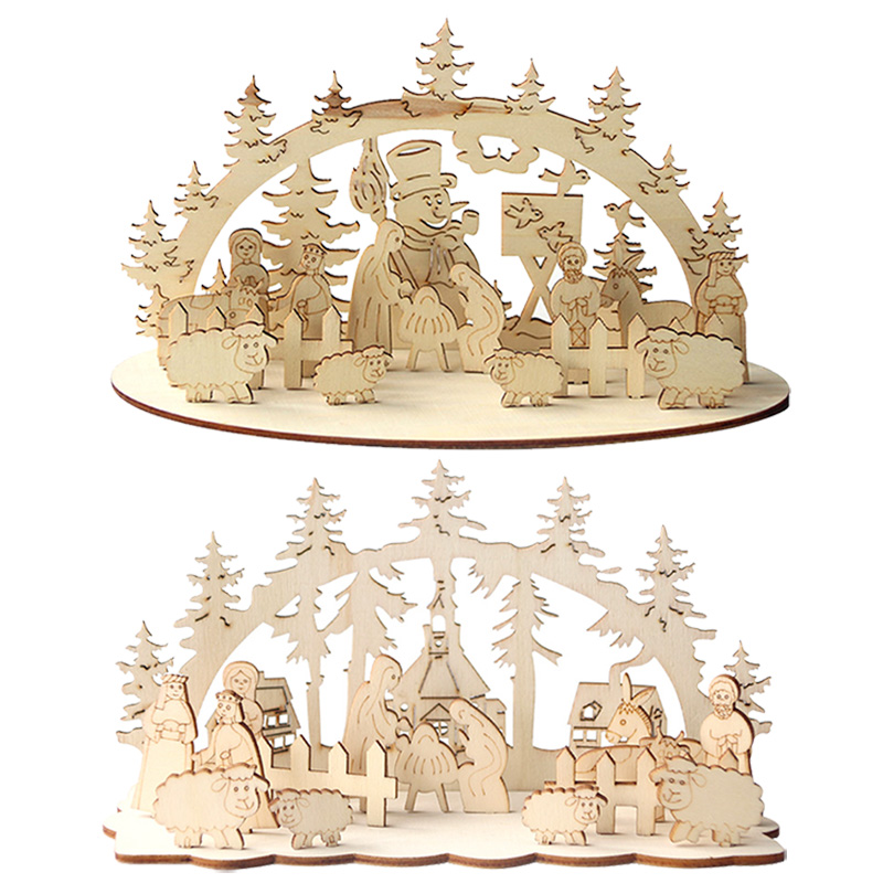 Criativo diy enfeites de mesa de natal de madeira boneco de neve igreja artesanato de madeira decorações de natal de ano novo para casa navidad noel