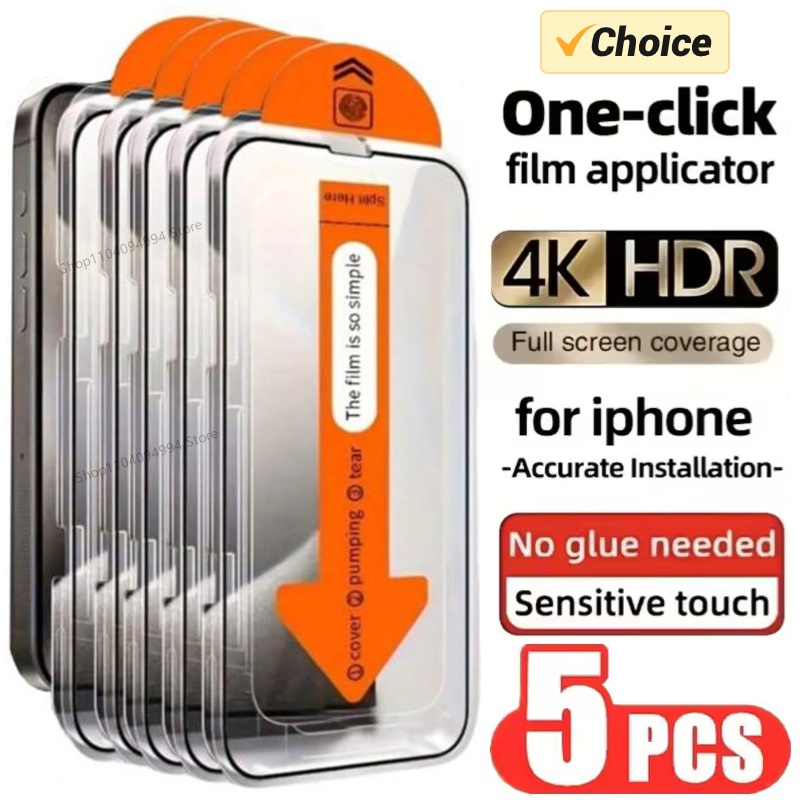 5枚入り 耐油性コーティング 防塵 簡単装着 スクリーンプロテクター iPhone 13 11 12 14 15 16Pro Max Mini 16 15 Plus ガラス用
