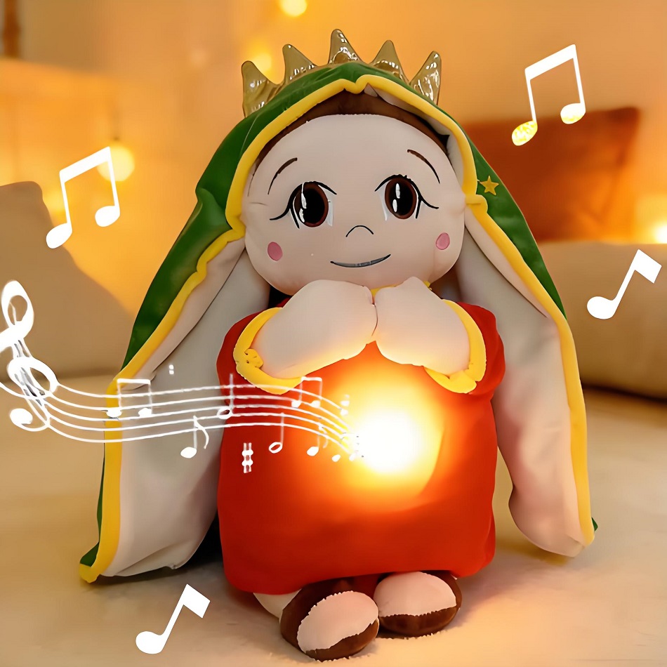 ตุ๊กตาแมเรียและพระเยซู ของเล่นดนตรีช่วยกล่อมนอน พร้อมถุงลมและไฟ ตุ๊กตาหายใจได้ น่ารัก ของขวัญ