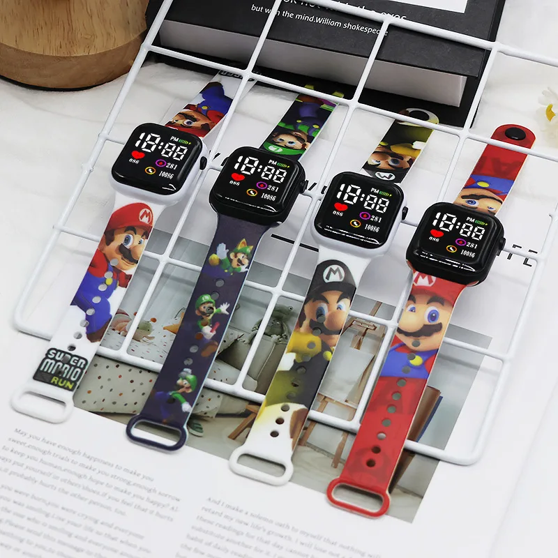 Relógio Mario Bros para crianças com desenhos animados, Luigi LED Digital Sport Eletrônico para meninos e meninas, bonecas estampadas, presentes de aniversário, novo