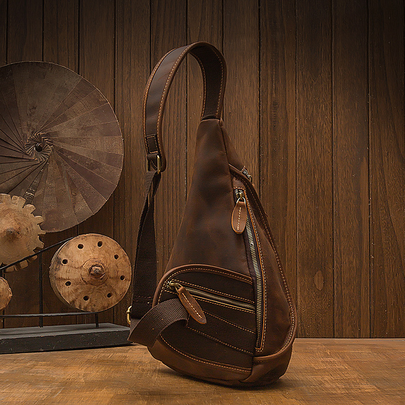 Neue Original Design Brusttasche für Männer verrückte Pferd Leder Outdoor Sport Schlinge Schulter Umhängetasche Reise Kletter rucksack Mochila